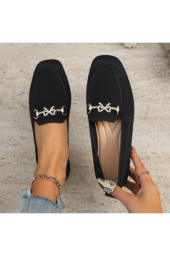 Womens Flat Loafers, Mesh Breathable Square Toe Soft Sole 2025 Fashion Comfort Shoes Black US7