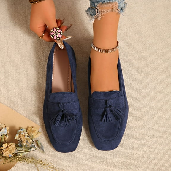 Viluyesy Womens Flat Loafers, Square Toe Slip-On Soft Sole Casual & Business Comfortable Shoes Blue US6.5