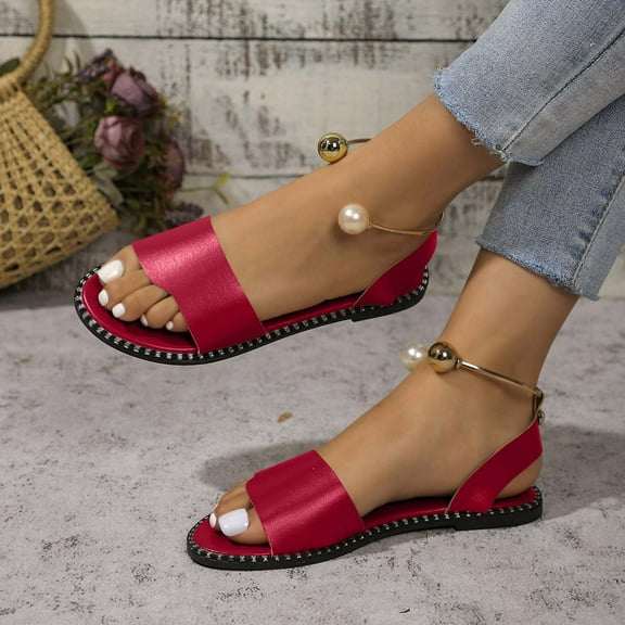 Viluyesy Womens Flat Sandals, Ankle Buckle Open Toe 2025 Summer New Style Summer Casual Shoes Red