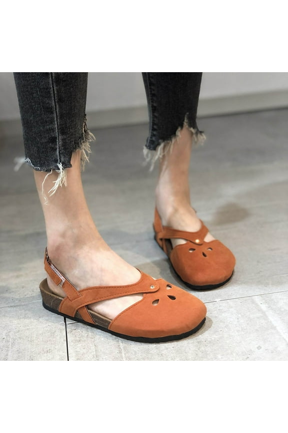 Womens Flat Sandals, Ankle Strap Closed Toe Breathable Comfort Cork Footbed Shoes Khaki