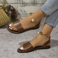 thumbnail image 1 of Viluyesy Womens Flat Sandals, Open Toe 2025 Summer New Style Ankle Buckle Summer Casual Shoes Brown, 1 of 8