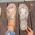 thumbnail image 1 of Viluyesy Womens Flat Sandals, Slingback Floral Rhinestone Open Toe Summer Casual Fashion Shoes Gold US9, 1 of 9