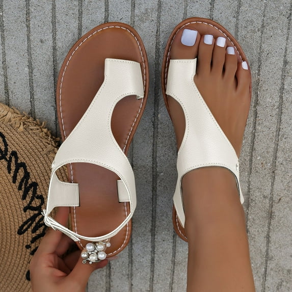 Viluyesy Womens Flat Sandals, Soft Sole Wide Width Clip-Toe Summer Beach Shoes White