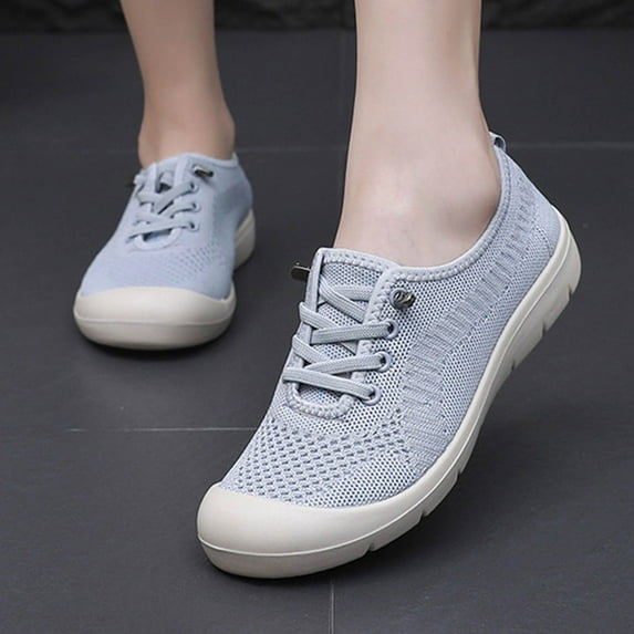Viluyesy Womens Flat Sneaker, Mesh Breathable Soft Sole Round Top Causal Active Shoes Gray US5.5