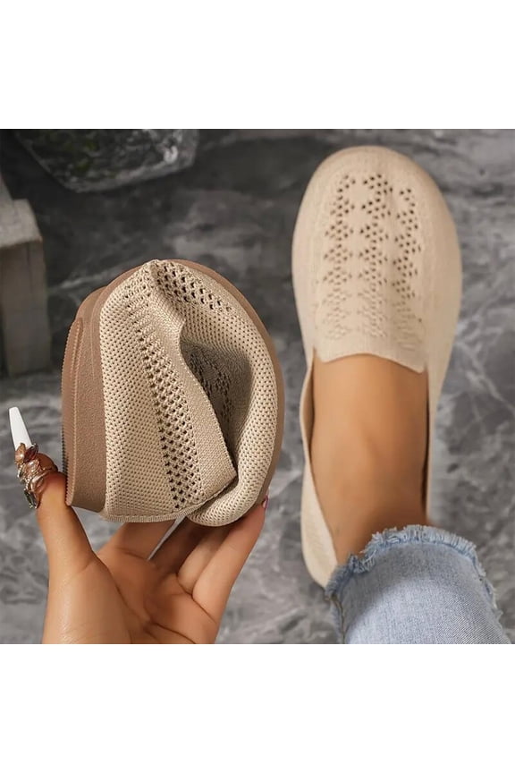 Womens Flat Sneaker, Mesh Breathable Strolling Running Soft Sole Causal Slip-On Shoes Khaki US9.5