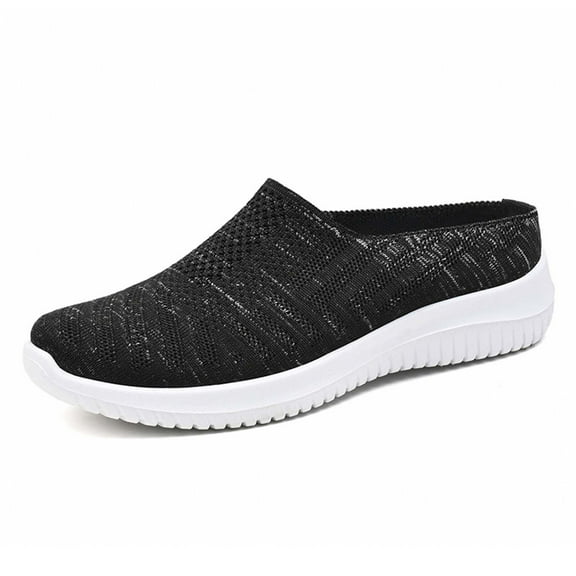 Viluyesy Womens Flat Sneaker, Soft Sole Wide Width Mesh Breathable Casual Slippers Black US5.5