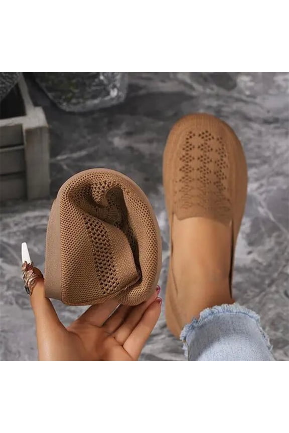 Womens Flat Sneaker, Strolling Running Mesh Breathable Soft Sole Causal Slip-On Shoes Brown US11