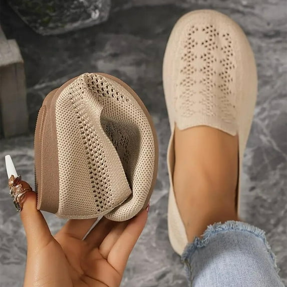 Viluyesy Womens Flat Sneaker, Strolling Running Mesh Breathable Soft Sole Causal Slip-On Shoes Khaki US7