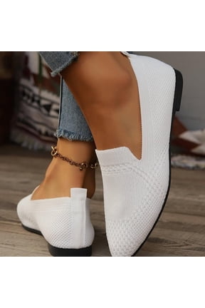 Womens Flats Shoes, Pointed Toe Wide Width Suede Solid Color Spring Summer Slip-On Shoes White