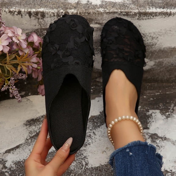 Viluyesy Womens Flats Shoes, Slip-On Mesh Breathable Round Toe Casual Comfortable Sandals Black US8.5