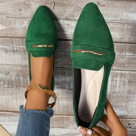 Viluyesy Womens Flats Shoes, Slip-On Pointed Toe Soft Sole Dressy Work Office Flats Green US5.5