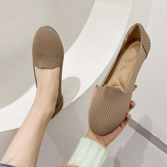 Viluyesy Womens Flats Shoes, Slip-On Shallow Wide Width Casual Comfort Breathable Shoes Khaki