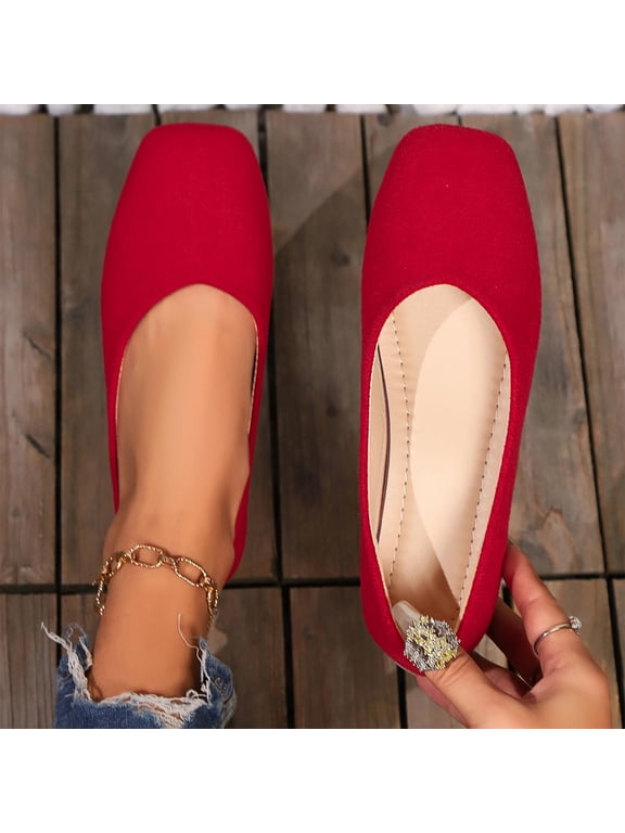 Womens Flats Shoes, Soft Sole Slip-On Square Toe Shallow Dressy Work Office Ballet Flats Red US6