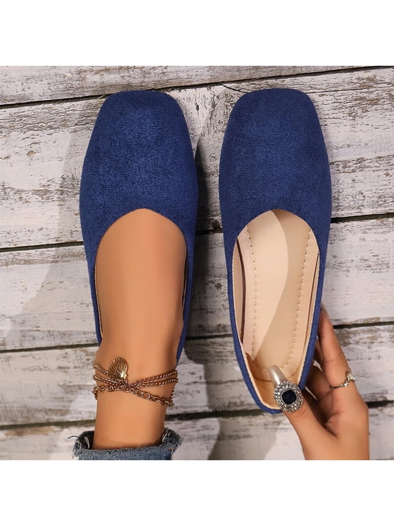 Womens Flats Shoes, Soft Sole Square Toe Slip-On Shallow Dressy Work Office Ballet Flats Blue US5.5