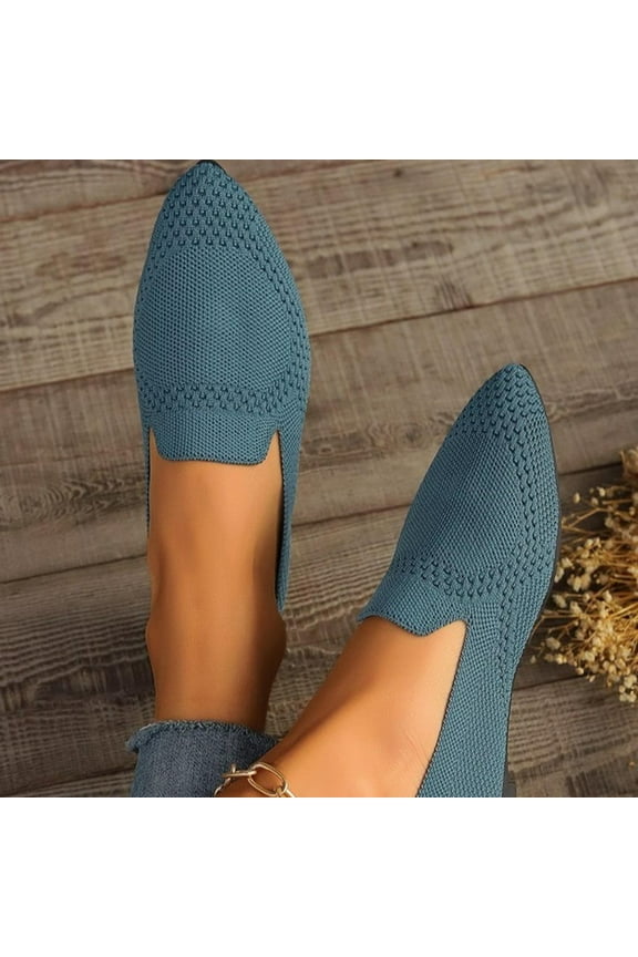 Womens Flats Shoes, Suede Solid Color Pointed Toe Wide Width Spring Summer Slip-On Shoes Blue