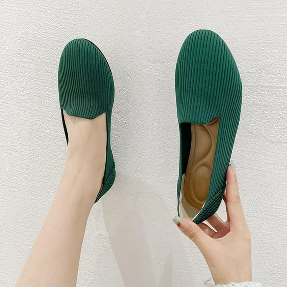 Viluyesy Womens Flats Shoes, Wide Width Shallow Slip-On Casual Comfort Breathable Shoes Green