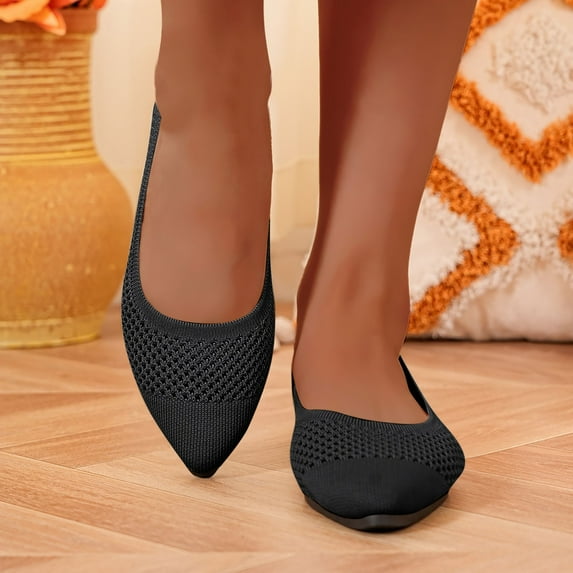 Viluyesy Womens Flats Shoes, Wide Width Solid Color Pointed Toe Breathable Comfortable Casual Walking Shoes Black 7.5