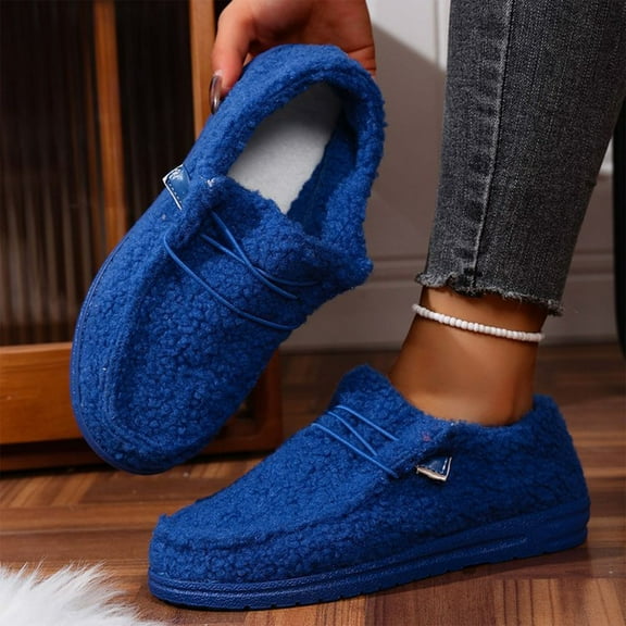 Viluyesy Womens Fleece Loafers, Thick Warm Soft Soled Fashion 2025 Winter Casual Flat Shoes Blue US8.5