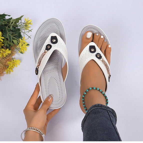 Viluyesy Womens Flip Flop Sandals, Wide Width Flatform Arch Support Casual Beach Slippers White