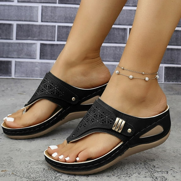 Viluyesy Womens Flip Flops Sandals, Arch Support New Style Soft Sole Casual Wedge Slippers Black