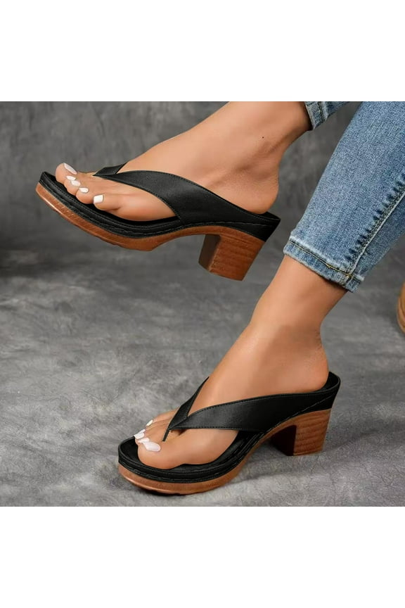 Womens Flip Flops Sandals, Slip-On New Style Wide Width Casual Heeled Slippers Black