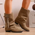 thumbnail image 1 of Viluyesy Womens Flodover Boots, Wide Calf Pointed Toe Pull-On Retro Tassel Mid Calf Slouchy Boots Khaki US7, 1 of 9