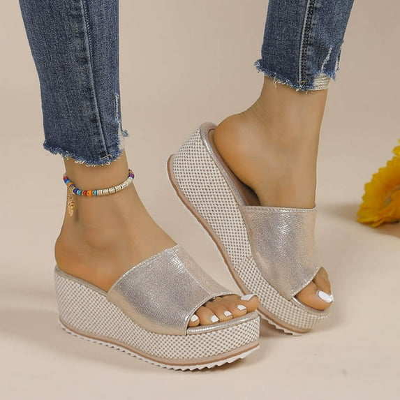 Viluyesy Womens Footbed Sandals, Wide Width Platform Open Toe Casual Wedge Shoes Gold