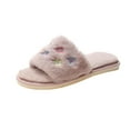 thumbnail image 1 of Viluyesy Womens Fuzzy Slippers, Open Toe Plush Lined Soft Sole Floral Embroidery Slip-On Indoor Outdoor Shoes Pink, 1 of 6