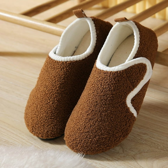 Viluyesy Womens Fuzzy Slippers, Soft Sole Cozy Fleece Lining Non-Slip House Sock Shoes with Hook Loop Brown