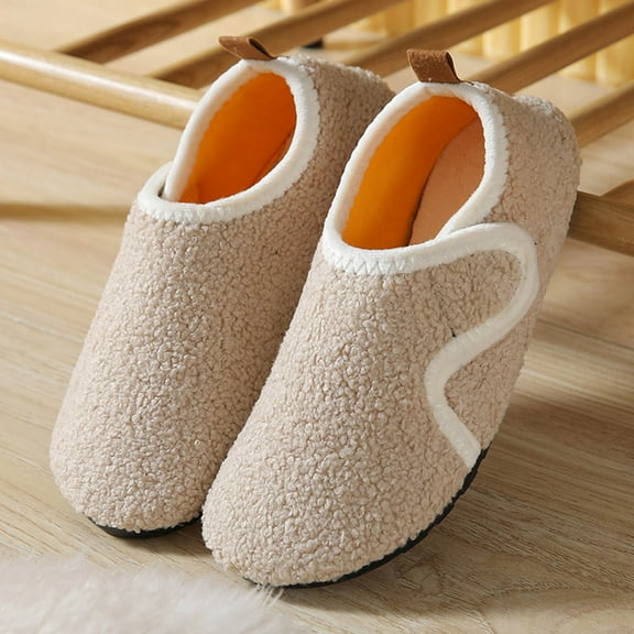 Viluyesy Womens Fuzzy Slippers, Soft Sole Non-Slip Cozy Fleece Lining House Sock Shoes with Hook Loop Beige