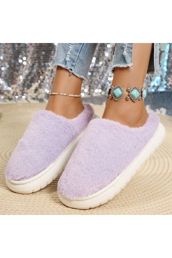 Womens Fuzzy Slippers, Soft Thicken Sole Closed Toe Cozy Plush Slip-On Bedroom Home Shoes Purple