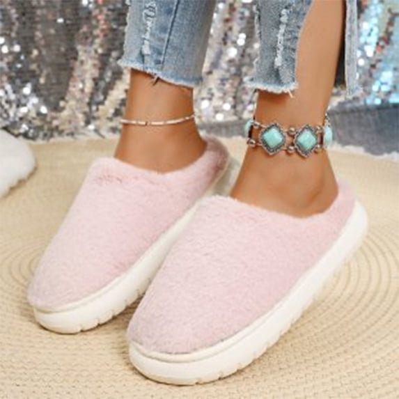 Viluyesy Womens Fuzzy Slippers, Soft Thicken Sole Cozy Plush Closed Toe Slip-On Bedroom Home Shoes Pink