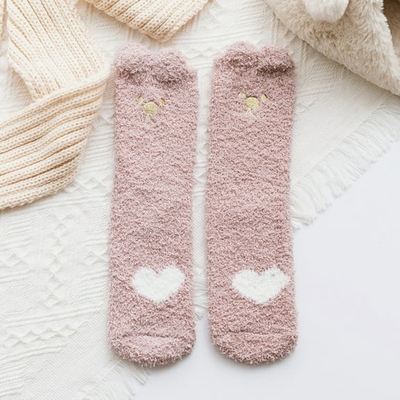 Viluyesy Womens Fuzzy Socks, Cozy Fluffy Cute Crew Warm Soft Plush Home Sleeping Slipper Socks Pink