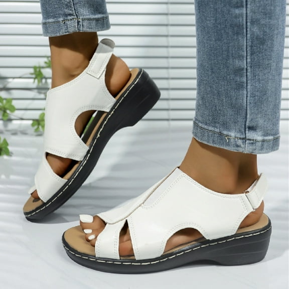 Viluyesy Womens Gladiator Sandals, Comfort Foam Wide Width Retro Open Toe Casual Leather Shoes White