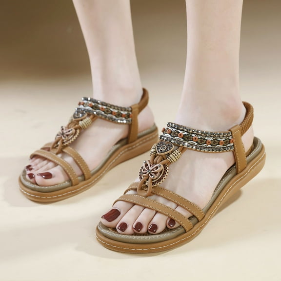 Viluyesy Womens Gladiator Sandals, Summer Casual Open Toe Roman retro Flat Beach Shoes Brown