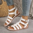 thumbnail image 1 of Viluyesy Womens Gladiator Sandals, Summr Roman Open Toe Ankle Buckle Casual Soft Sole Flat Shoes White, 1 of 8