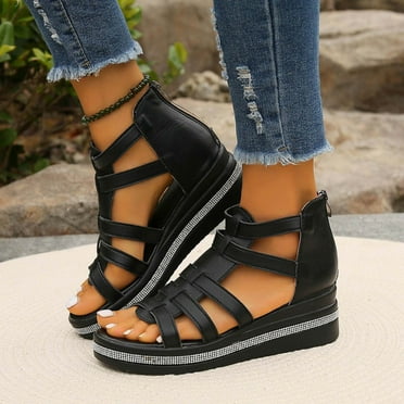 Viluyesy Womens Gladiator Sandals, Wide Width Breathable Soft Sole Summer Wedge Shoes Black