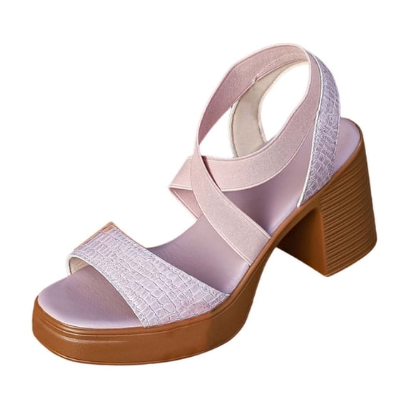 Viluyesy Womens Heeled Sandals, Block Heels Elastic Strappy Open Toe Summer Fashion Dressy Pumps Purple US7.5