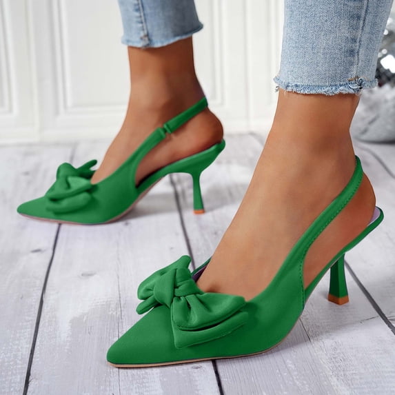 Viluyesy Womens Heels Dress Sandals, Slingback Pointed Toe Kitten Heels 2026 Office Party Wedding Pumps Green US9.5