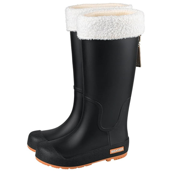 Viluyesy Womens High Calf Rain Boots, Fleece Warm Anti-Slip Waterproof Multi-Functional Outdoor Rubber Shoes Black US5.5