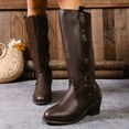 thumbnail image 1 of Viluyesy Womens Knee High Boots, Back Zipper Wide Calf Chunky Heels Fashion Western Cowgirl Boots Brown US9.5, 1 of 7