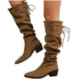 thumbnail image 1 of Viluyesy Womens Knee High Boots, Chunky Heels Pointed Toe Wide Calf Adjustable Strap Fall Winter Slouch Tall Boots Khaki US7, 1 of 5
