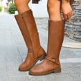 thumbnail image 1 of Viluyesy Womens Knee High Boots, Half-Zipper Wide Calf Chunky Heels Fashion PU Leather Tall Boots Brown US5.5, 1 of 9