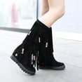 thumbnail image 1 of Viluyesy Womens Knee High Boots, Round Toe Thick Sole Pull-On Fashion Retro Tassel Suede Boots Black, 1 of 6