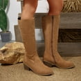 thumbnail image 1 of Viluyesy Womens Knee High Boots, Side Zipper Round Toe Chunky Low Heels Fashion Suede Tall Boots Khaki US6, 1 of 9