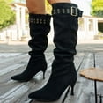 thumbnail image 1 of Viluyesy Womens Knee High Boots, Stiletto Heels Pointed Toe Wide Calf Suede Cowboy Slouchy Tall Boots Black US7, 1 of 9