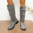 thumbnail image 1 of Viluyesy Womens Knee High Boots, Wide Calf Fashion Belt Buckle Chunky Heels Fall Winter Suede Tall Boots Gray, 1 of 9