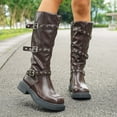 thumbnail image 1 of Viluyesy Womens Knee High Boots, Wide Calf Multi-Buckle Low Heels Fashion Tall Moto Boots Brown US6.5, 1 of 9
