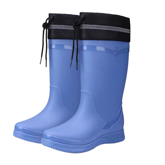 Viluyesy Womens Knee High Rain Boots, Waterproof Drawstring Wide Calf Anti-Slip Fleece Multi-Functional Rainboots Blue US6
