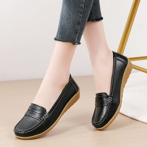 Viluyesy Womens Loafer Shoes, Soft Sole Non-Slip Shallow Comfort Casual Breathable Walking Flats Black